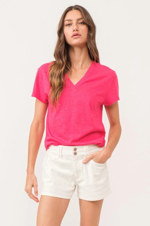 ANOTHER LOVE-TOP-ASHTON S/S V-NECK HIBISCUS