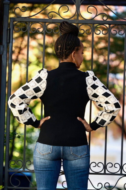 Crochet Check Puff Sleeve Top - Image 3