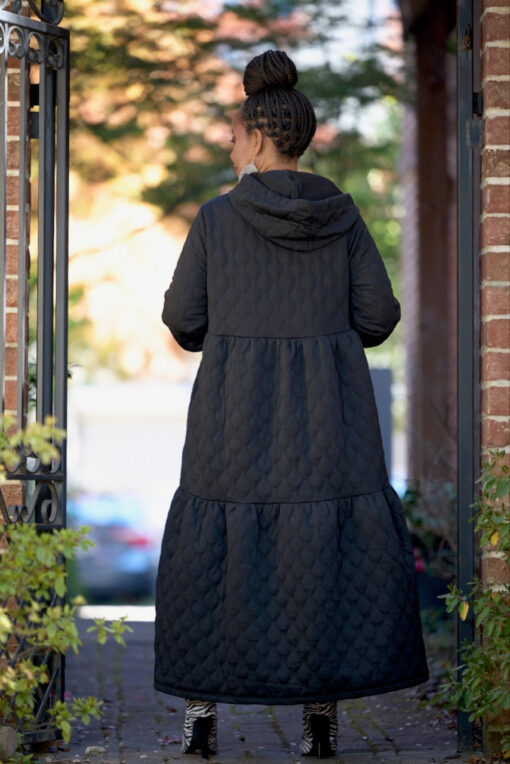 Tiered Quilted Hoodie Dress  (S-XL) -Black - Image 4