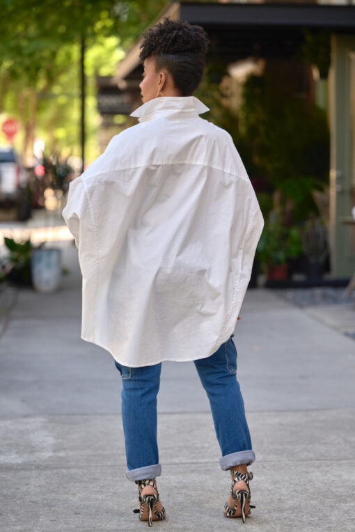 Boxy Dolman Button Down Shirt -White - Image 5