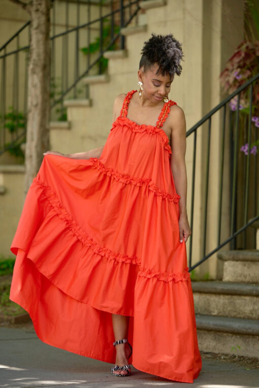 Jewel Strap Hi Low Tiered Maxi Dress -Orange -FINAL SALE - Image 2