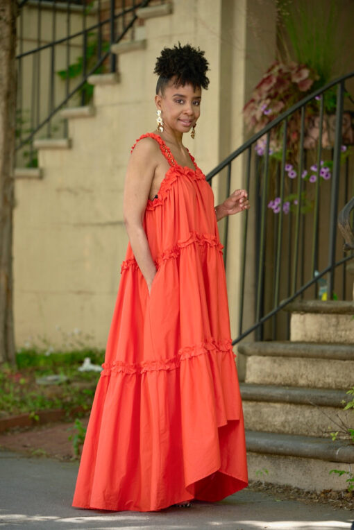 Jewel Strap Hi Low Tiered Maxi Dress -Orange -FINAL SALE - Image 3