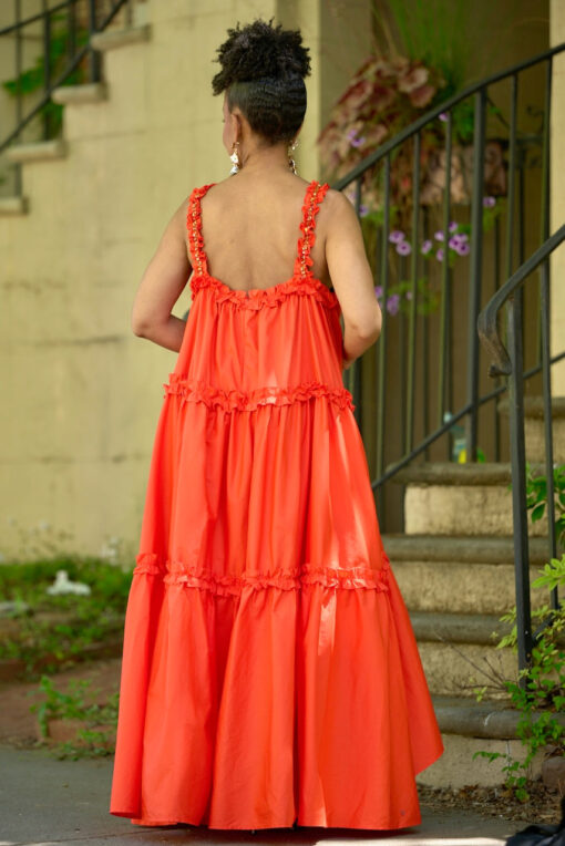 Jewel Strap Hi Low Tiered Maxi Dress -Orange -FINAL SALE - Image 4