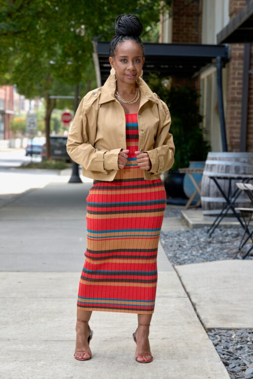 Stripe Knit Cami Dress -Red - Image 2