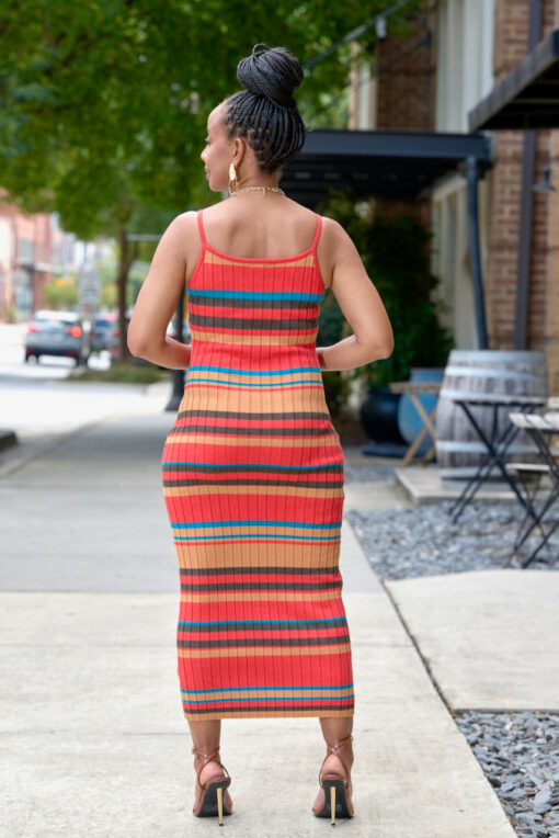 Stripe Knit Cami Dress -Red - Image 5