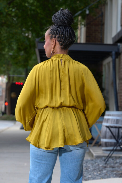 V-neck Smock Kimono Sleeve Top-Mustard - Image 2