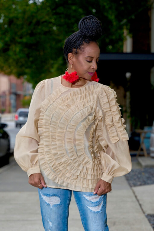 Ruffle Sunburst Blouse - Taupe