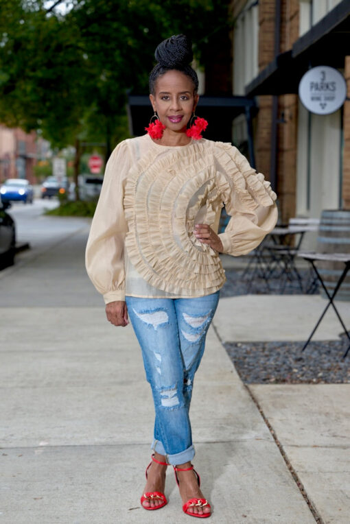 Ruffle Sunburst Blouse - Taupe - Image 2