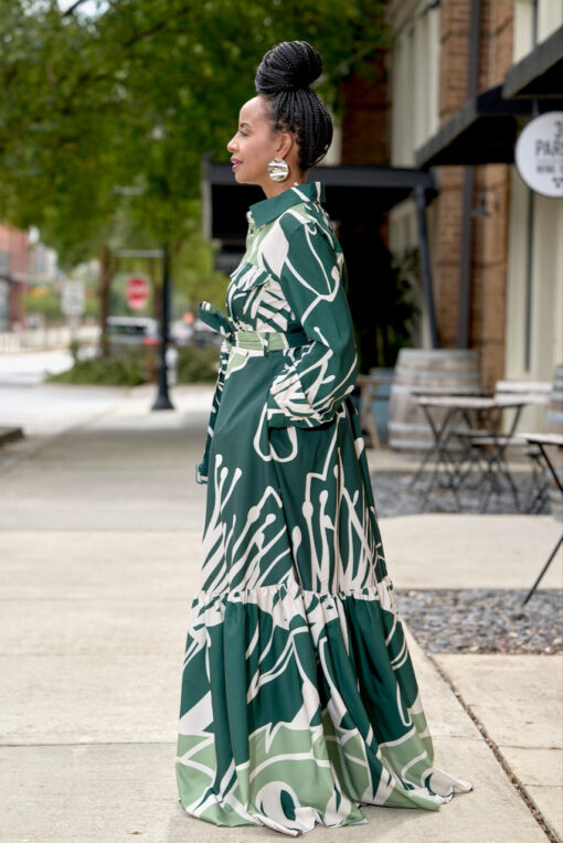 Bold Abstract Floral Belted Maxi Dress - Image 3