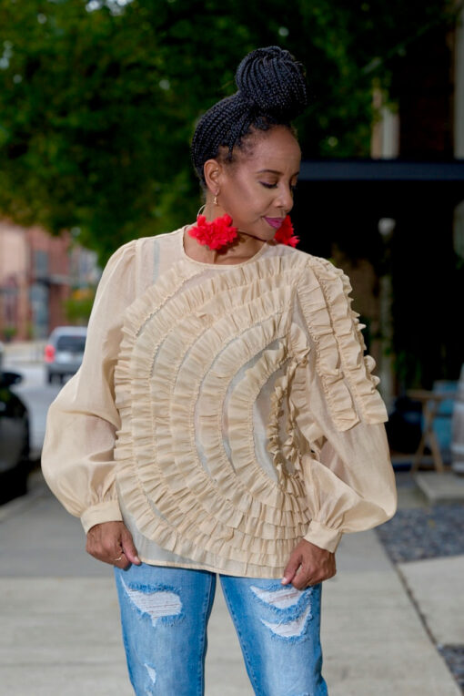 Ruffle Sunburst Blouse - Ruby - Image 3