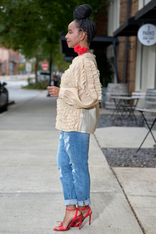 Ruffle Sunburst Blouse - Taupe - Image 3