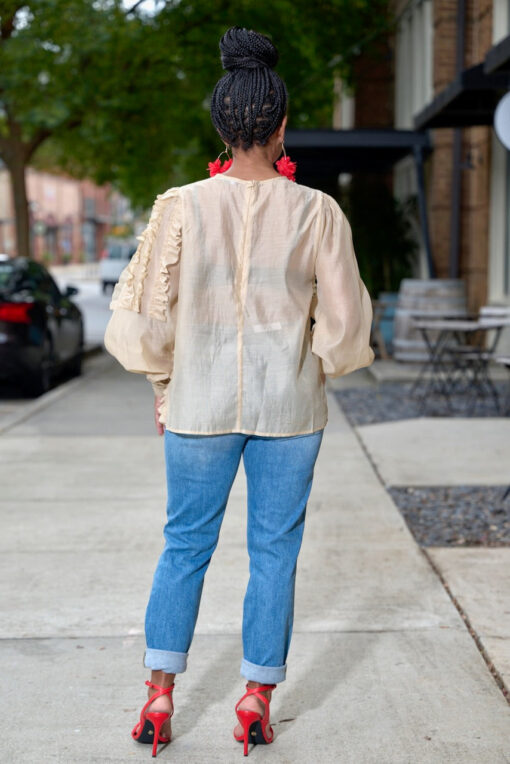 Ruffle Sunburst Blouse - Taupe - Image 4