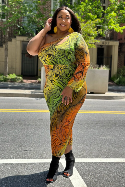 Curvy Ombre Swirl 1 Shoulder Dress -FINAL SALE