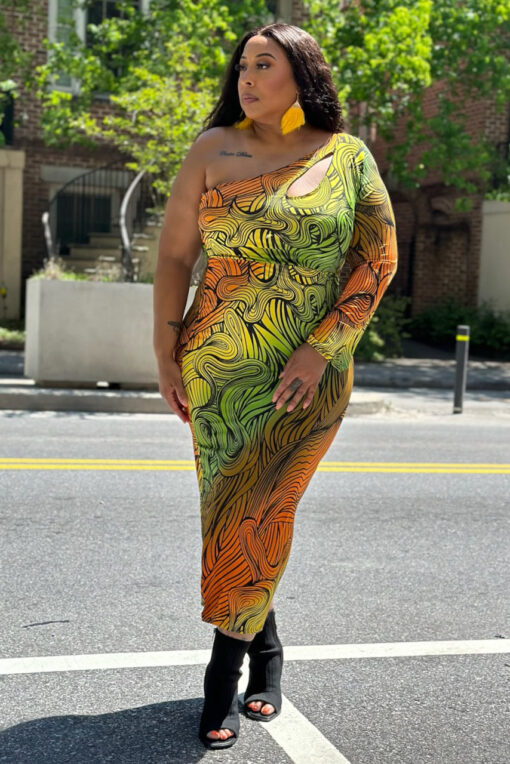 Curvy Ombre Swirl 1 Shoulder Dress -FINAL SALE - Image 3