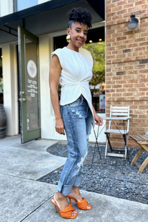 Twist Front Asymmetric Front Top - White -FINAL SALE - Image 3