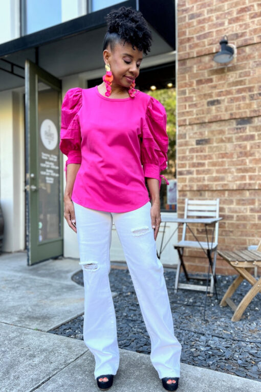 Puff Tie Sleeve Top-Fuchsia -FINAL SALE