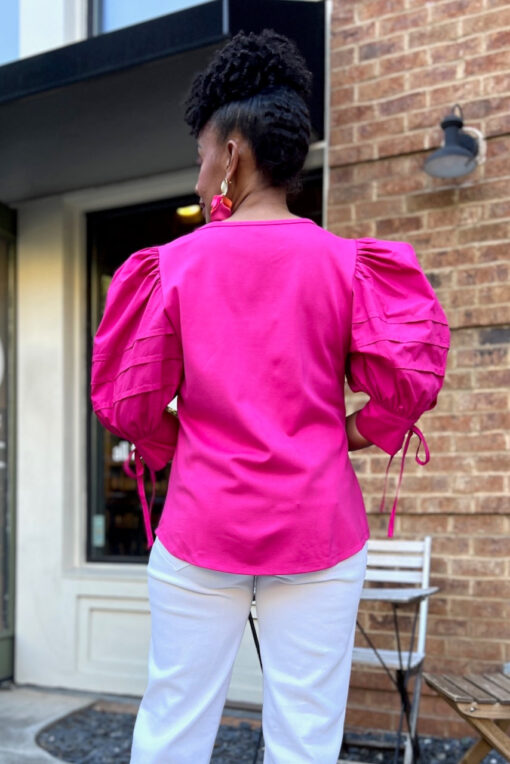 Puff Tie Sleeve Top-Fuchsia -FINAL SALE - Image 4