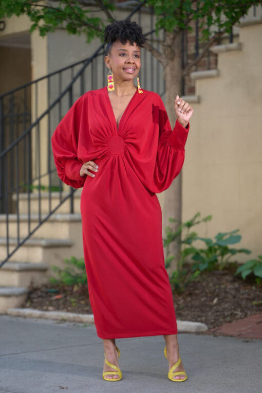 Rich Auntie Draped Dress Red - Image 4