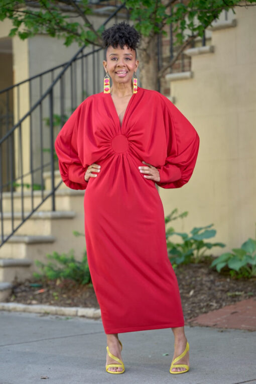 Rich Auntie Draped Dress Red