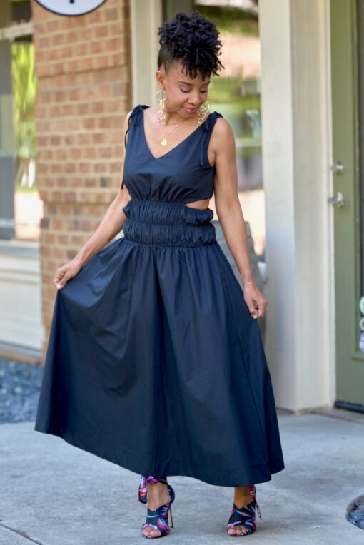 Side Cut Out Ruched Midi Dress -Black -FINAL SALE - Image 3