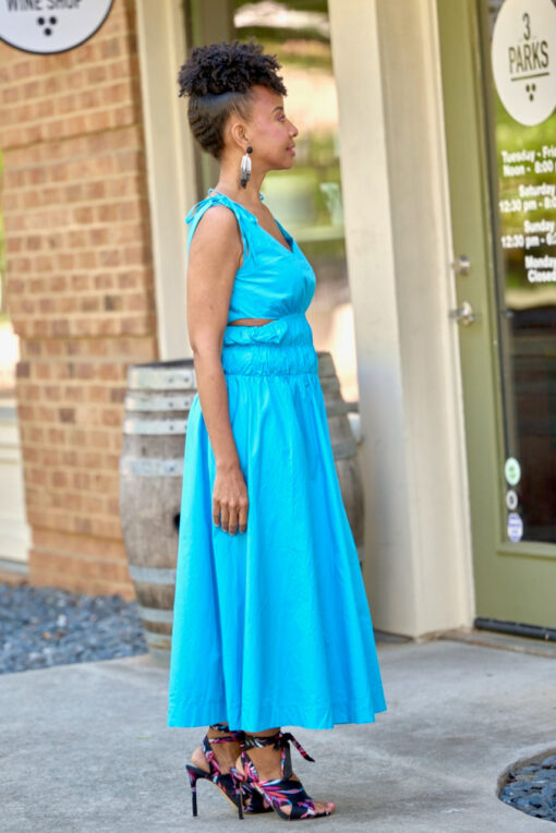 Side Cut Out Ruched Midi Dress -Aqua -FINAL SALE - Image 3