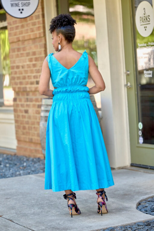 Side Cut Out Ruched Midi Dress -Aqua -FINAL SALE - Image 4