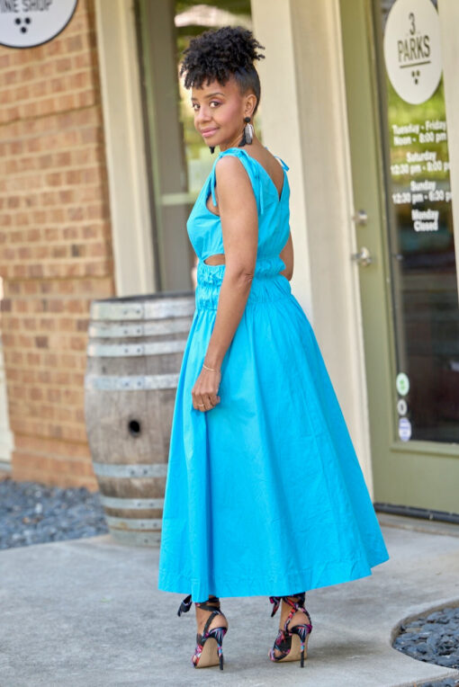 Side Cut Out Ruched Midi Dress -Aqua -FINAL SALE - Image 5