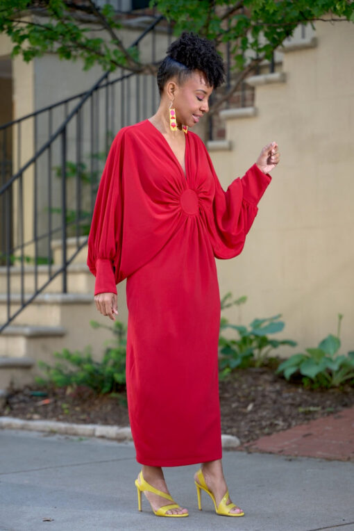 Rich Auntie Draped Dress Red - Image 2