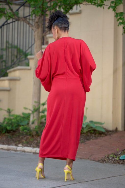 Rich Auntie Draped Dress Red - Image 3