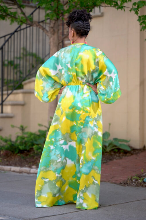 Watercolor Split Front Kimono Maxi - Yellow/Green -FINAL SALE - Image 4