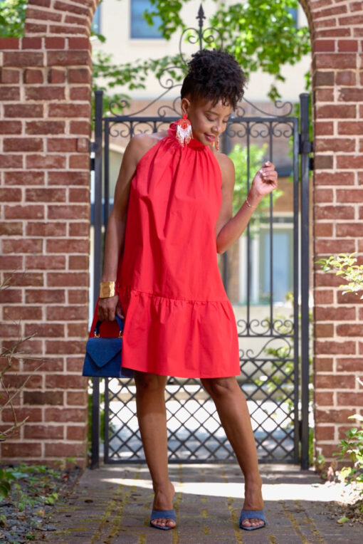 Tie Neck Ruffle Dress -Red -FINAL SALE - Image 5