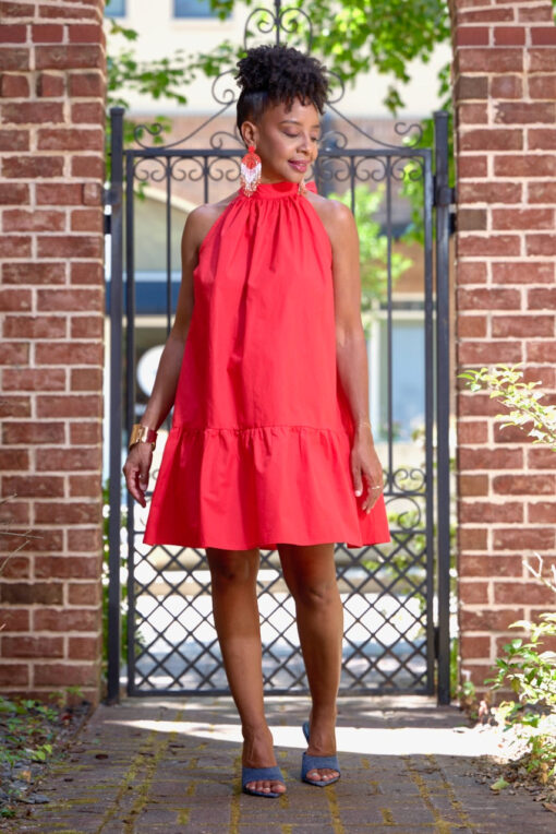 Tie Neck Ruffle Dress -Red -FINAL SALE - Image 3