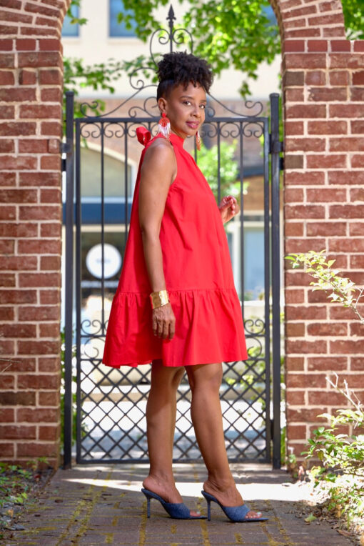 Tie Neck Ruffle Dress -Red -FINAL SALE - Image 4