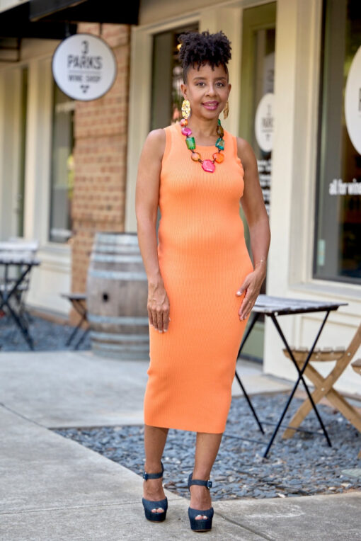 Ribbed Knit Tank Midi Dress- Orange -FINAL SALE