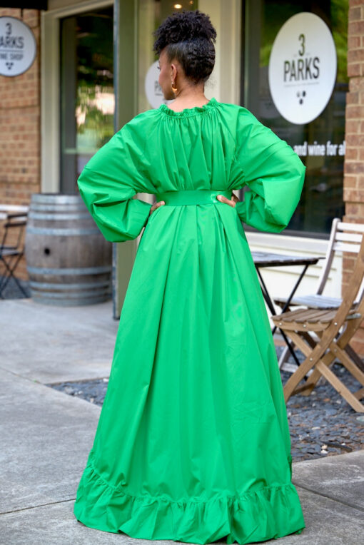 Bubble Sleeve Hi Low Belted Dress-Green -FINAL SALE - Image 6