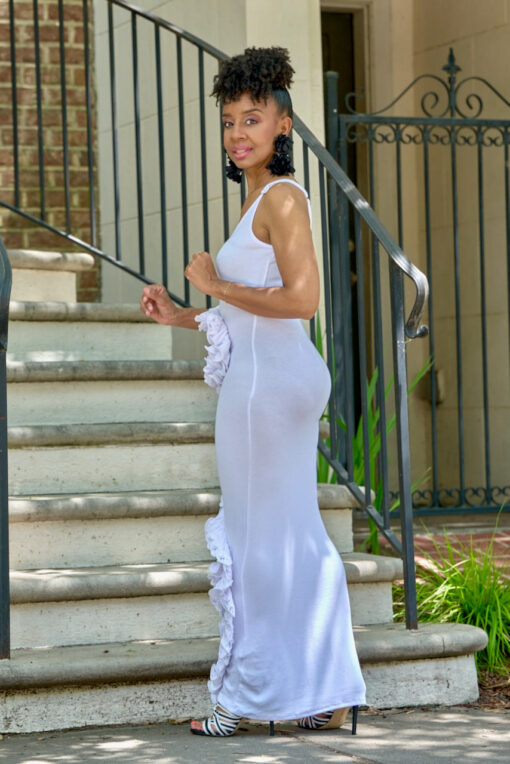 Ruffle Ribbed Tank Maxi Dress-White -FINAL SALE - Image 2