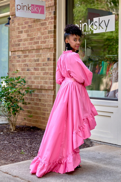 Bubble Sleeve Hi Low Belted Dress- Pink -FINAL SALE - Image 7