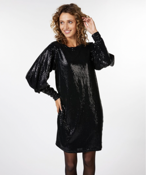 Esqualo- Sequin Stretch Dress in Black - Image 3