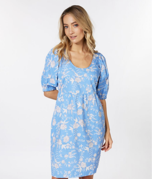 Esqualo- Puff Sleeve Dress in Blue Flower - Image 6