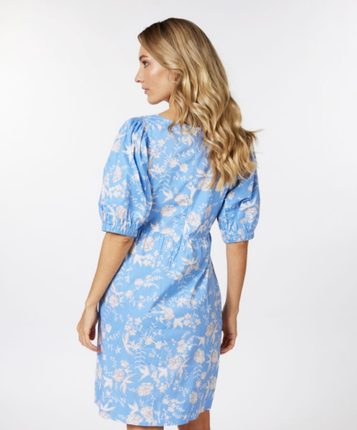 Esqualo- Puff Sleeve Dress in Blue Flower - Image 5