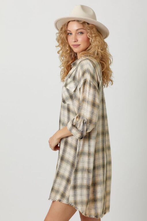 Rayon Plaid Shirt Dress - Image 3