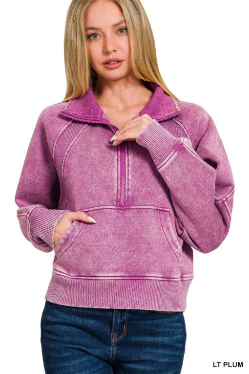 Plum Acid Wash Half Zip Pullover