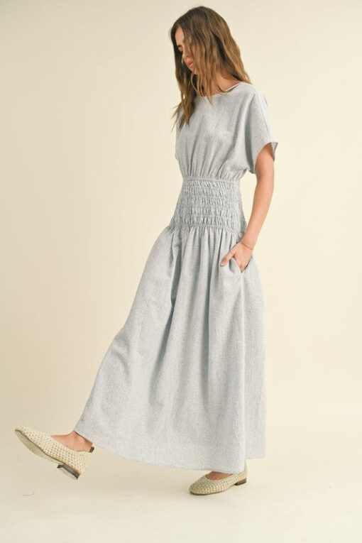 Blue Smocked Waist Maxi