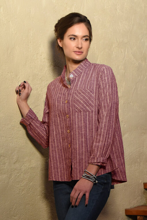 hemp and organic cotton button front a-line blouse