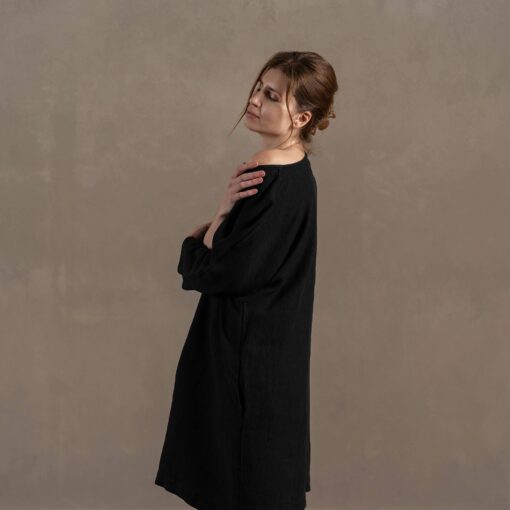 Linen Tunic Dress Selena Pure Black - Image 3