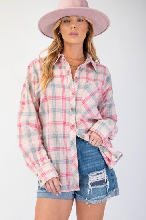 Blush Mint Plaid Button Down Shirt - Image 2