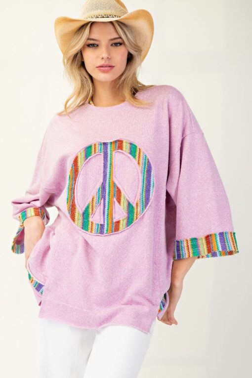 Taro Peace Sign Patch Terry Knit Tunic