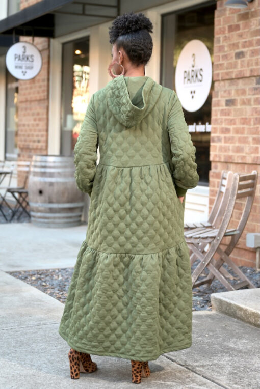 Tiered Quilted Hoodie Dress  (S-XL) -OLive - Image 5