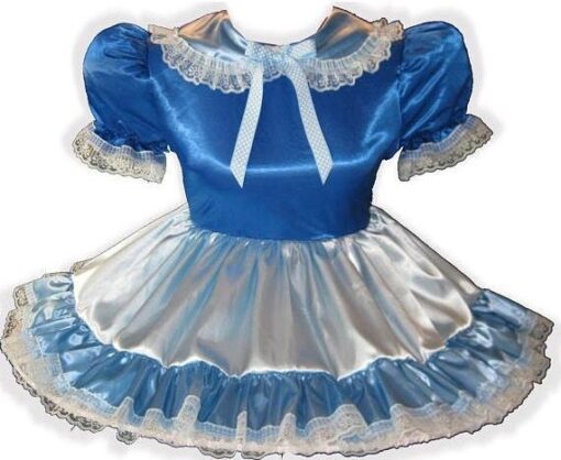 Cynthia Custom Fit Blue Satin Adult Little Girl Baby Sissy Dress by Leanne's