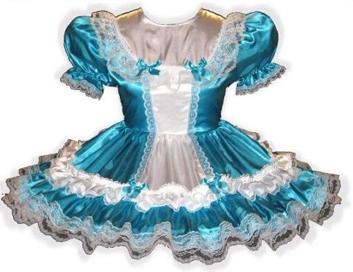 Natalie Custom Fit Aqua & White Satin Adult Baby Sissy Dress by Leanne's